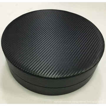 Black Carbon Fiber Round Leather Packaging Gift Box